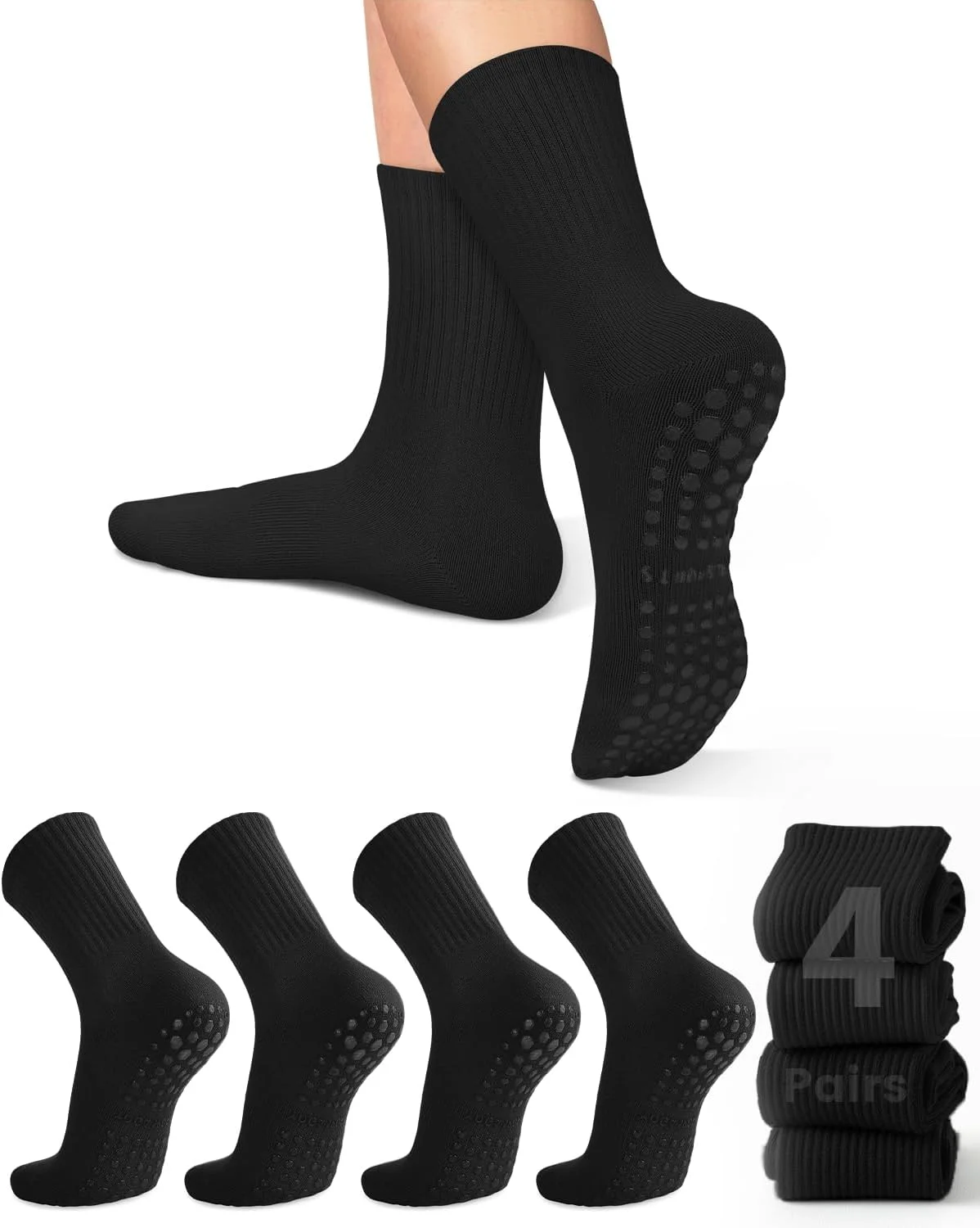 Pilates Yoga &A - 4 Paar Damen-Yoga-Socken, einfarbige, rutschfeste Yoga-Pilates-Ballettsocken
