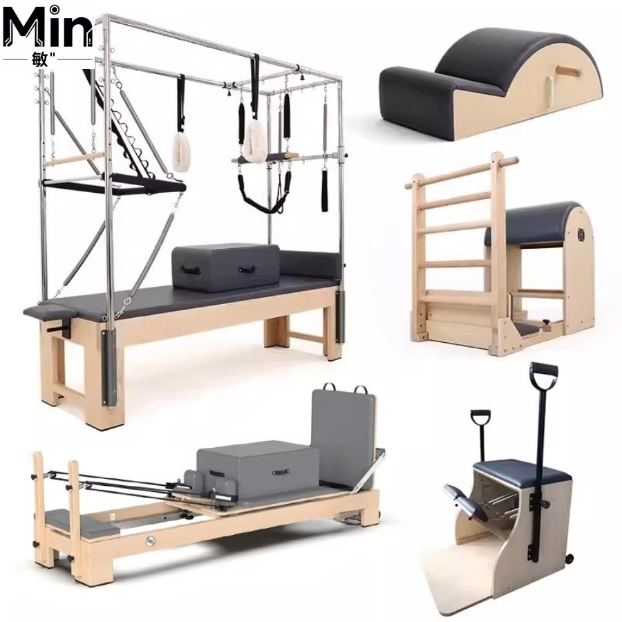 Pilates Yoga Machine - 5-teiliges Set Holz-Pilates-Reformer Trainingsliege Yoga-Pilates-Maschine für