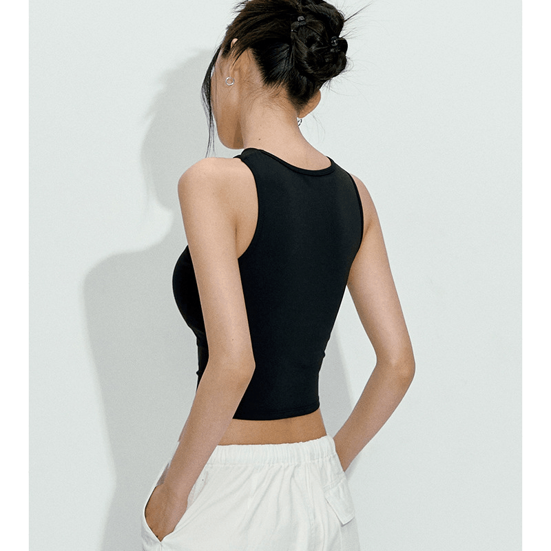 Pilates Yoga Or - Damen-Sportweste mit Neckholder, einteiliges schwarzes Pilates-Fitness-Yoga-Top,